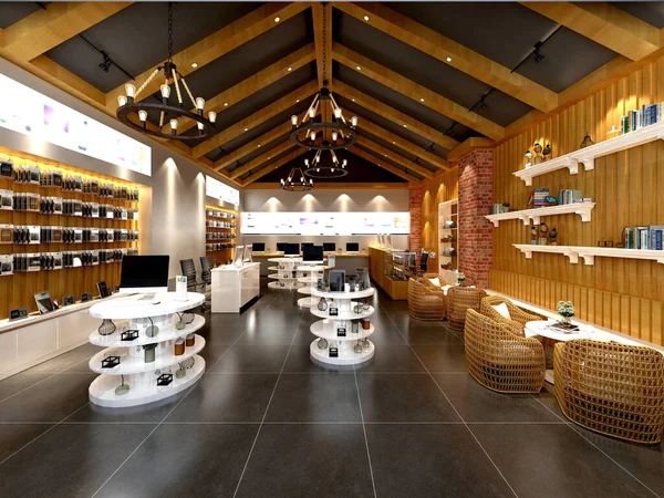 Modern mağaza iç tasarımının 3D görüntüsü