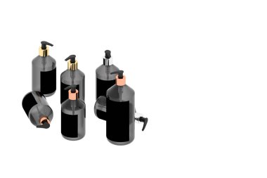 3D lüks kozmetik ürünleri ve banyo şişeleri.