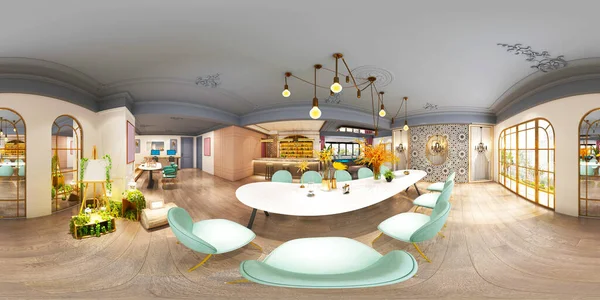 360 Градусів Кафе Ресторану Рендеринг — стокове фото