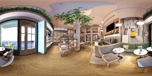 咖啡店3D渲染 — 图库照片