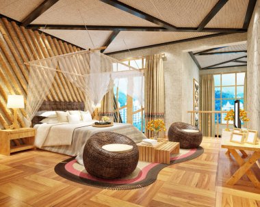 Modern otel odasının 3D görüntüsü