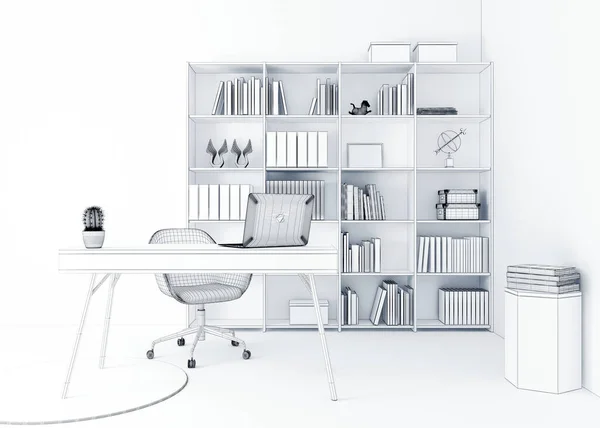 Render Working Office Interior — Stock Photo, Image