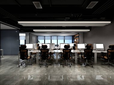 3D render modern ofis iç mimarisi