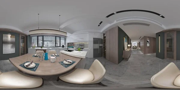 360 Graden Modern Interieur Woon Eetkamer — Stockfoto