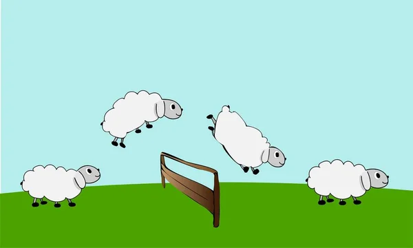 Animaux de ferme. Saute par-dessus la clôture. Comptez les moutons. Vecteur — Image vectorielle