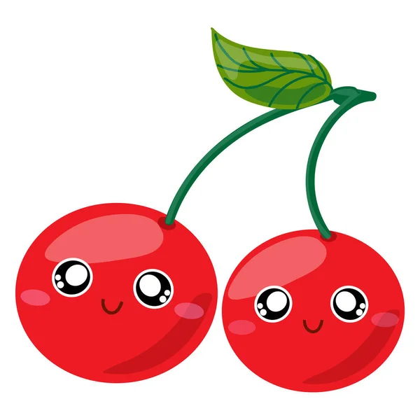 Fruchtcharaktere. niedlichen Karikatur Kawaii Kirsche Charakter. Vektorisoliertes Bild einer Kirsche, Frucht. Süßes Gesicht. isoliert auf transparentem Hintergrund. — Stockvektor