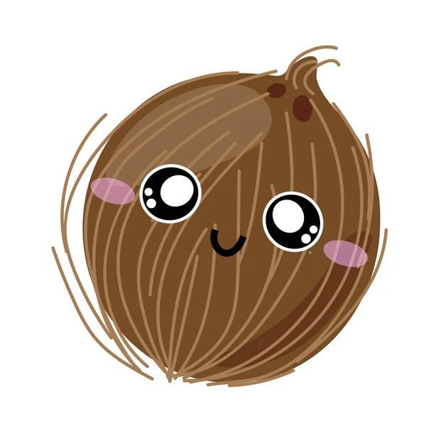 Personajes de frutas. Lindo personaje de coco kawaii de dibujos animados. Imagen aislada vectorial de una fruta de coco . — Archivo Imágenes Vectoriales