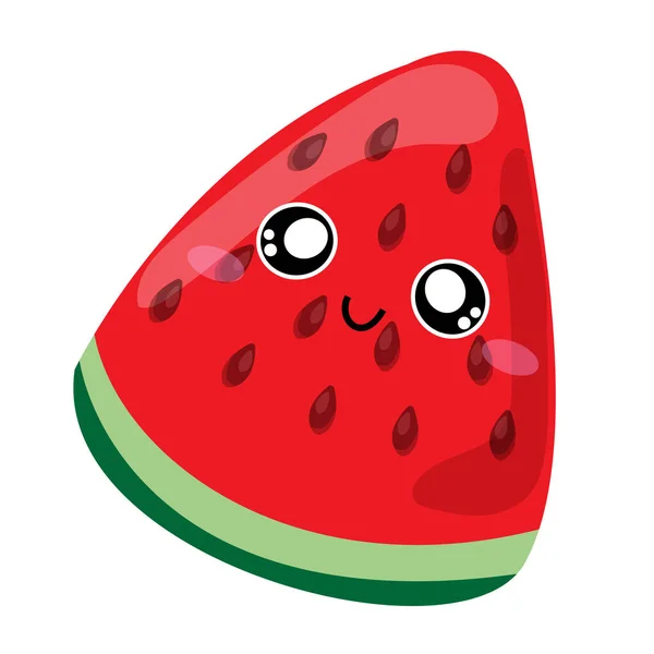 Fruchtcharaktere. lächelnd niedlichen Kawaii Cartoon-Stück Wassermelone Charakter mit Wassermelone Samen und lustiges Gesicht. transparente Hintergrundvektordarstellung isoliert auf transparentem Hintergrund — Stockvektor