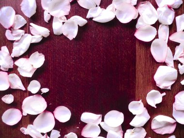 Çiçek kompozisyonu. Çember şeklinde pembe gül yaprakları.