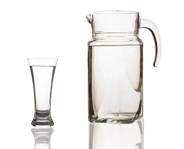 Decanter and glass with clean water — Stock Photo, Image