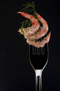 Kuyuda dereotlu karides. Siyah arkaplan.