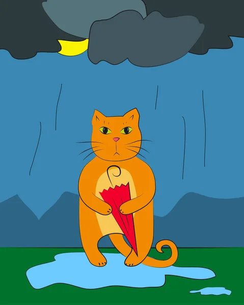 Bir kedi şemsiye ile renkli çizimi