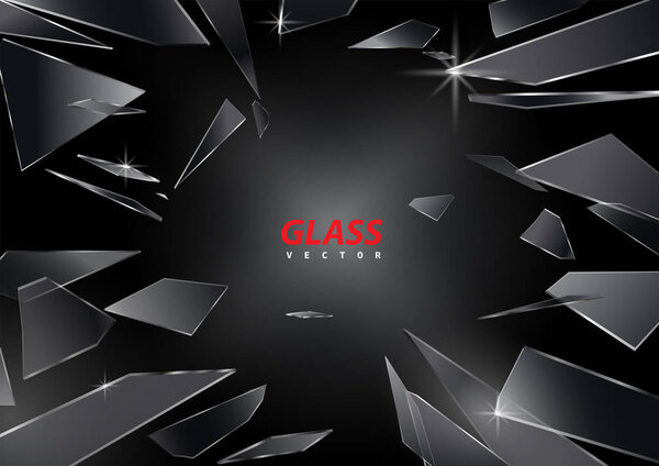 Shards of broken glass vector on black background