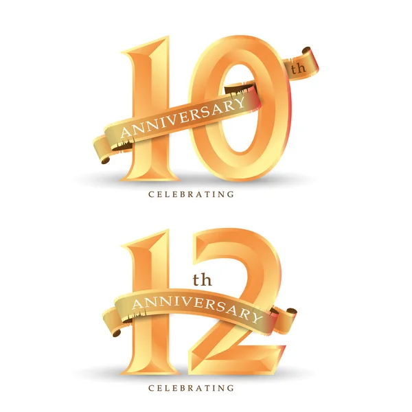 10º 12º Aniversario Celebración Del Logotipo Oro Clásico Ilustración Vector — Foto de Stock