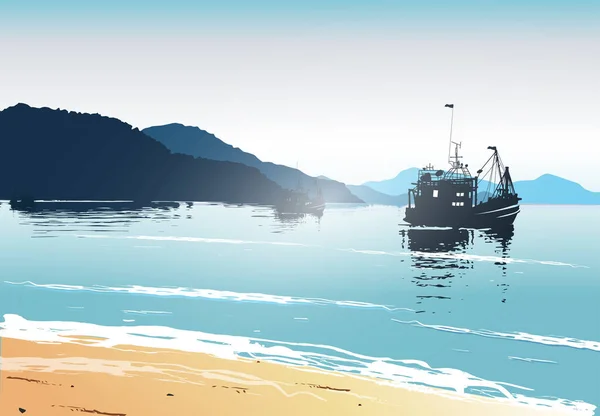 海のイラストベクトルの漁船 — ストックベクタ