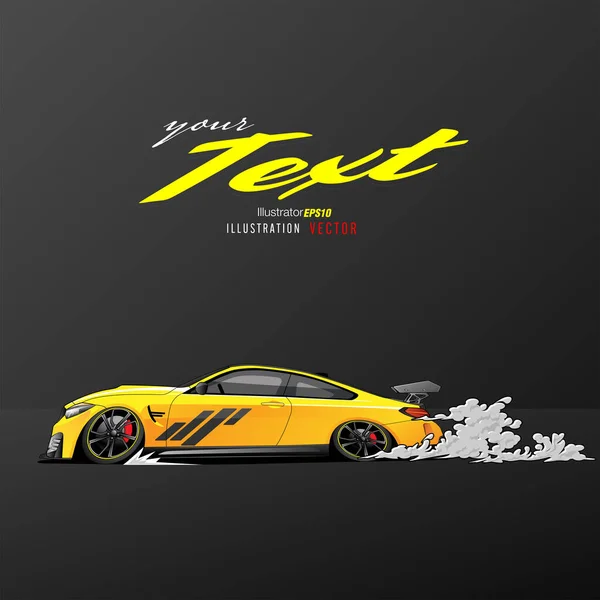 Yellow Racing Car Smoke Illustration Vector — Stock Vector