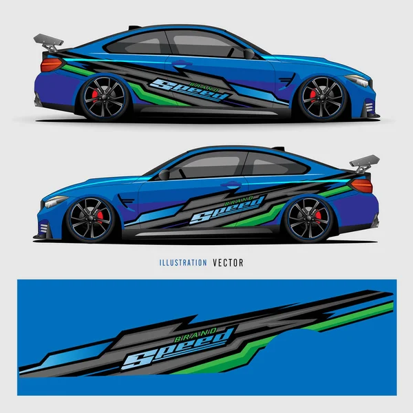車のグラフィックベクター 車のビニールラップのための青の背景デザインの抽象的なライン — ストックベクタ