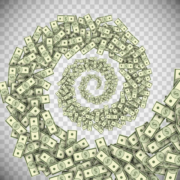 Dollar banknotes tornado, green money hurricane. — Stock Vector