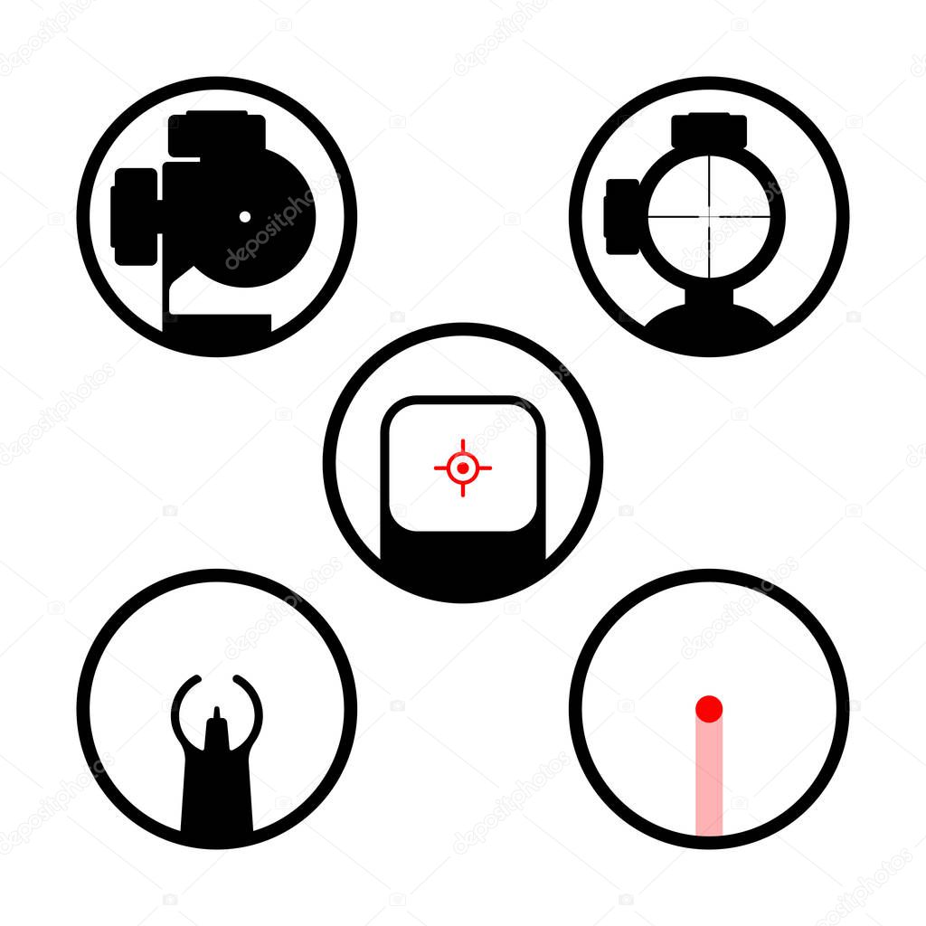 Weapon scope or gun sight icons set.