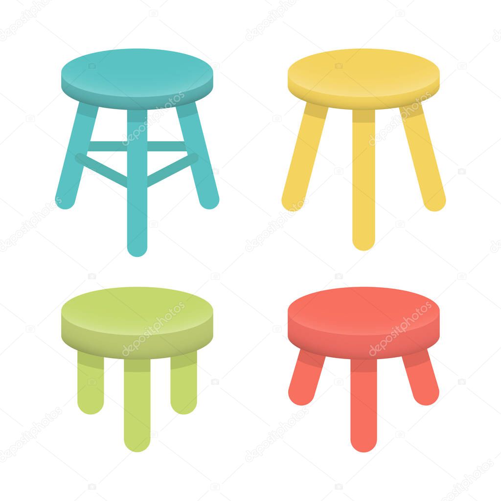 Different stool with three legs vector set. 