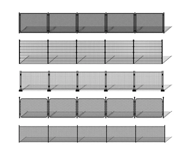 Varie sagome di filo metallico e recinzione a catena con ombre . — Vettoriale Stock