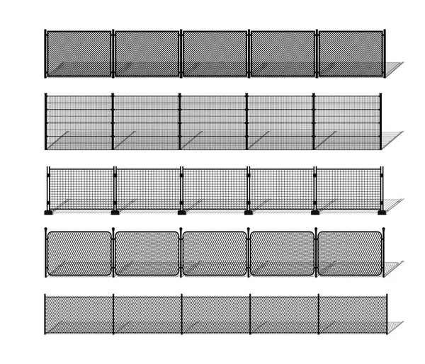 各種金属ワイヤーとチェーン リンクのフェンス シルエットの影で. — ストックベクタ