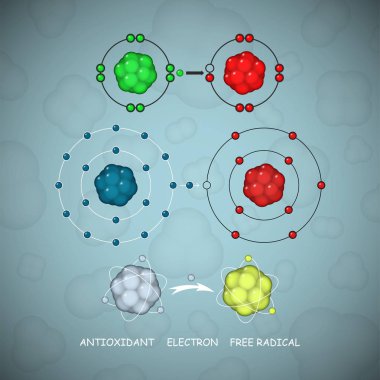 Antioxidant and free radical molecules or atoms vector set clipart