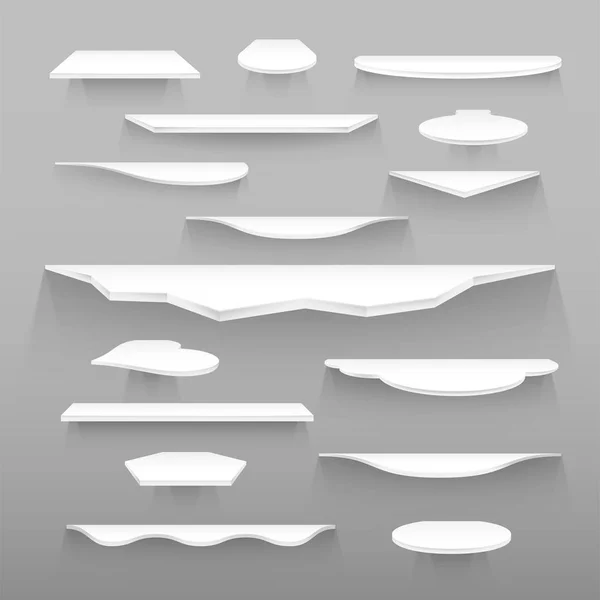 Estantes blancos vacíos de varias formas y tamaños — Archivo Imágenes Vectoriales