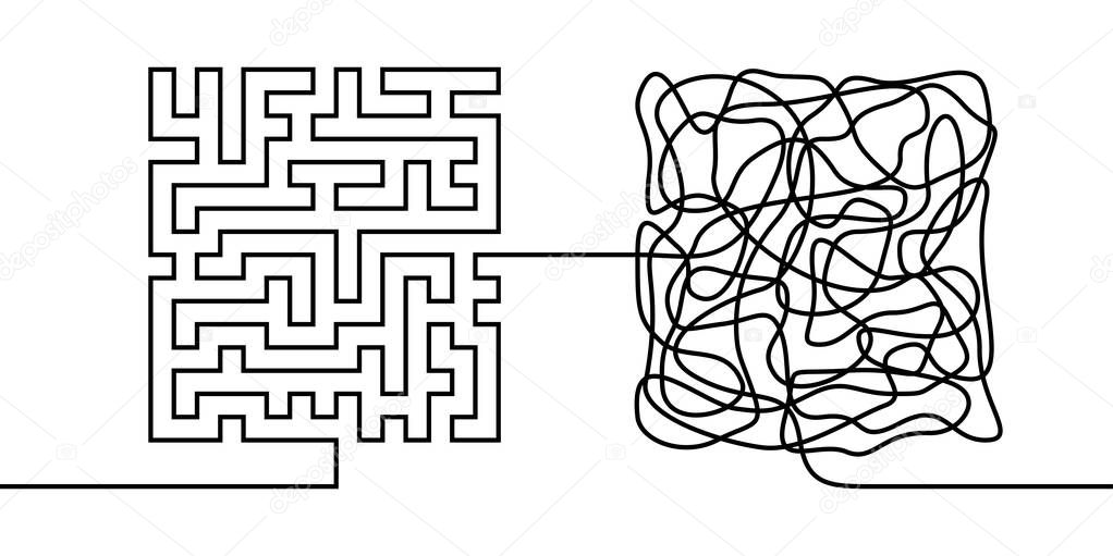 Continuous line drawing a chaos and order concept