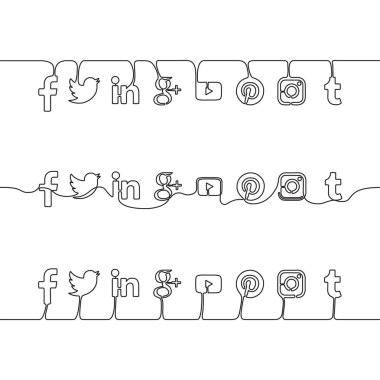 Sosyal Medya Icons set sürekli çizim tekniği