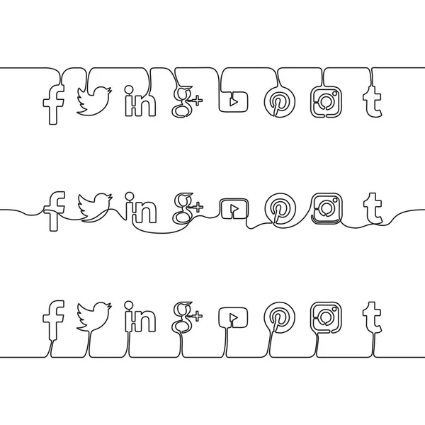 Iconos de redes sociales establecidos en la técnica de dibujo de línea continua — Vector de stock