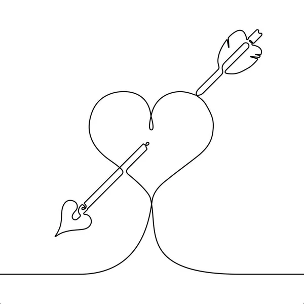 Kontinuierliche Linienzeichnung Herz von einem Pfeil durchbohrt — Stockvektor