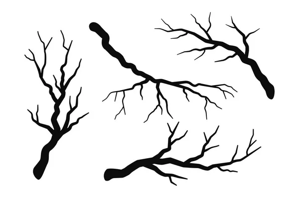 Ramo albero senza foglie silhouette set isolato su bianco — Vettoriale Stock