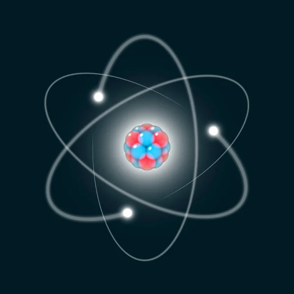 Icono de átomo, 3D como modelo de estructura atómica abstracta — Vector de stock
