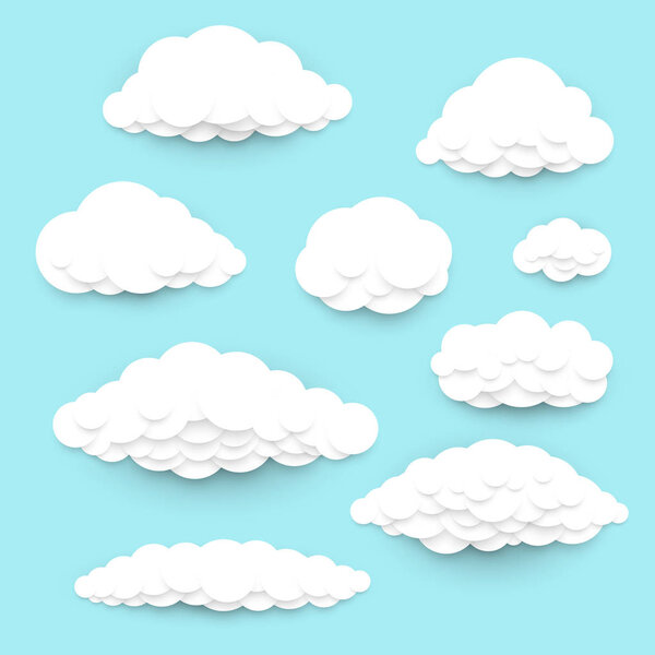 Paper cut art clouds set