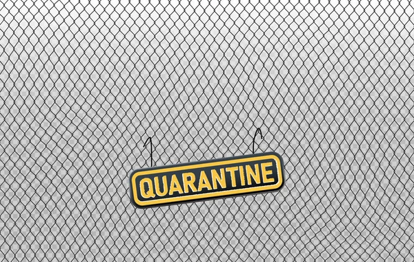 Grunge Quarantine Sign Hanged Black Chain Link Fence Concept Foreground — Stock Vector