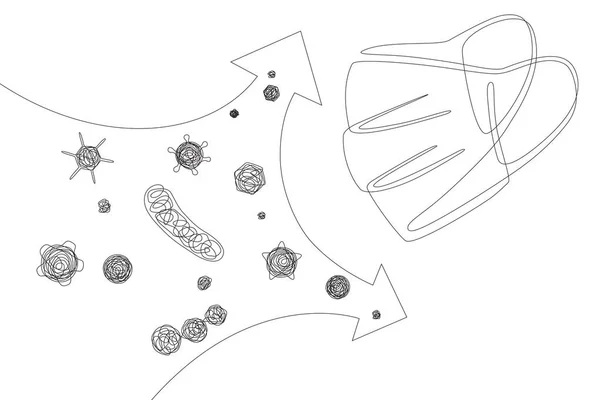 Disegno Linea Singola Una Maschera Medica Protettiva Respiratore Con Vari — Vettoriale Stock