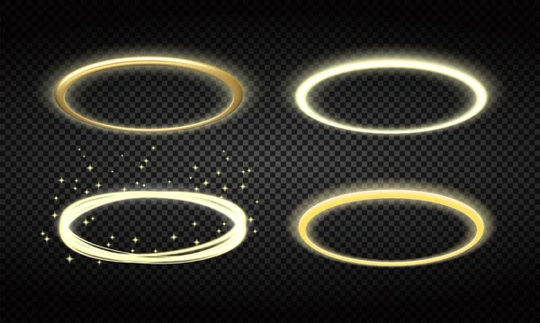 Conjunto Halo Luminoso Vários Anéis Anjo Dourado Santos Nimbus Auréola — Vetor de Stock