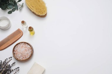 Sıfır atık doğal spa konsepti: sağlık ürünleri için eko organik ürünler, plastik yok. Metin için boş alan.