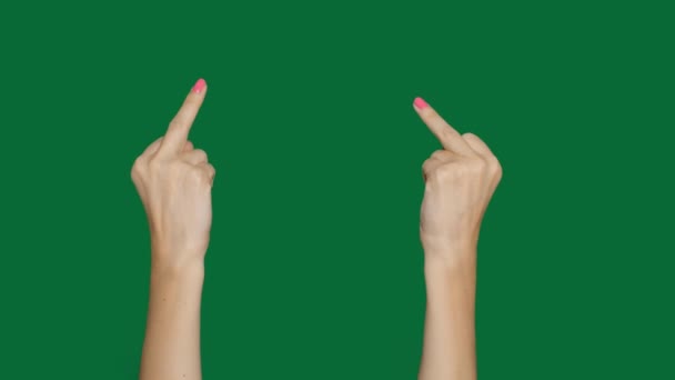 Womans hands gesture meaning in western cultures Fuck you or fuck off isolated green screen — Stock Video