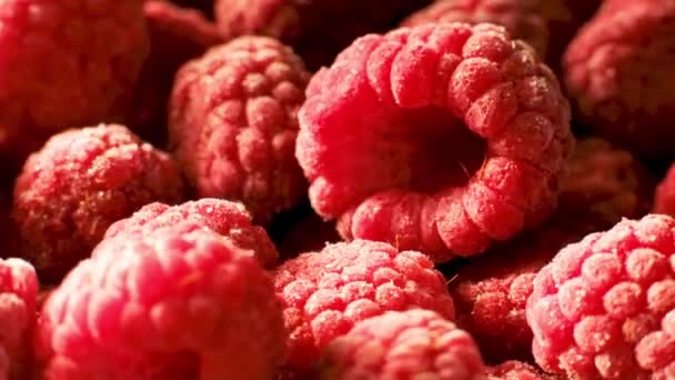 Raspberry beku dengan frost rotating, macro shot — Stok Video