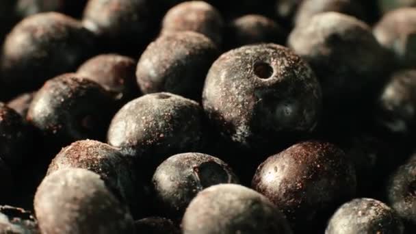 Frozen blueberries with frost rotating, macro shot — 비디오