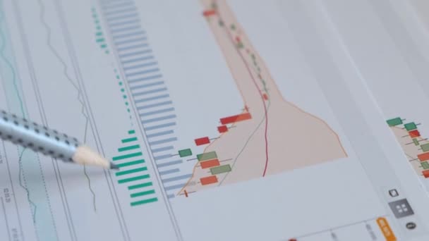 주식 시장의 비즈니스 데이터 시각화, 금융 위기, 지표의 급격 한 하락, 붕괴 — 비디오