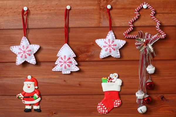 Christmas and new year decorations on wooden background. — Stock Photo, Image