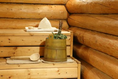 Rus Banyosu. İşte iç Buhar Oda ve banyo aksesuarları.