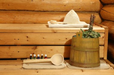 Rus Banyosu. İşte iç Buhar Oda ve banyo aksesuarları.