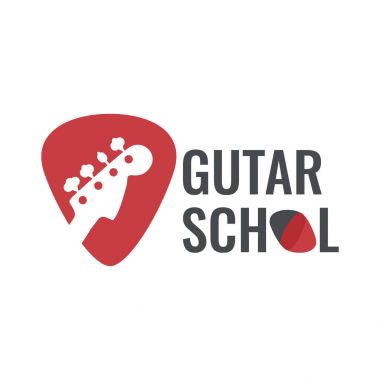 Gitar müzik logosunu görmeniz gerekir. Gitar izole boyun mızrap şekli. Müzik salonu, müzik blog, müzik mağazası için en iyi