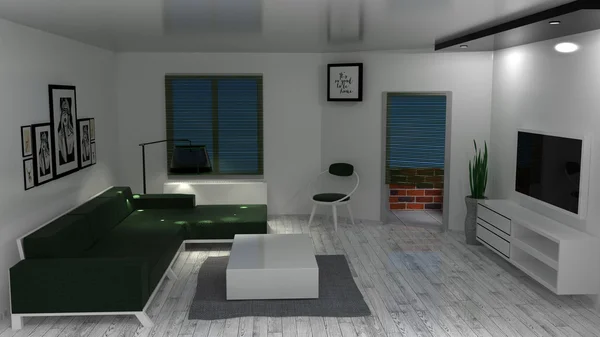 Modern oturma odası. 3D render.