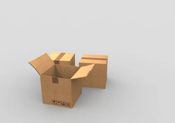 Caja de cartón 3d — Foto de Stock