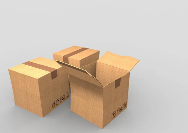 Krabice kartonové 3d — Stock fotografie